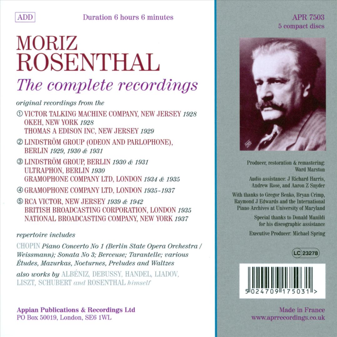 Moriz Rosenthal: The Complete Recordings cover art