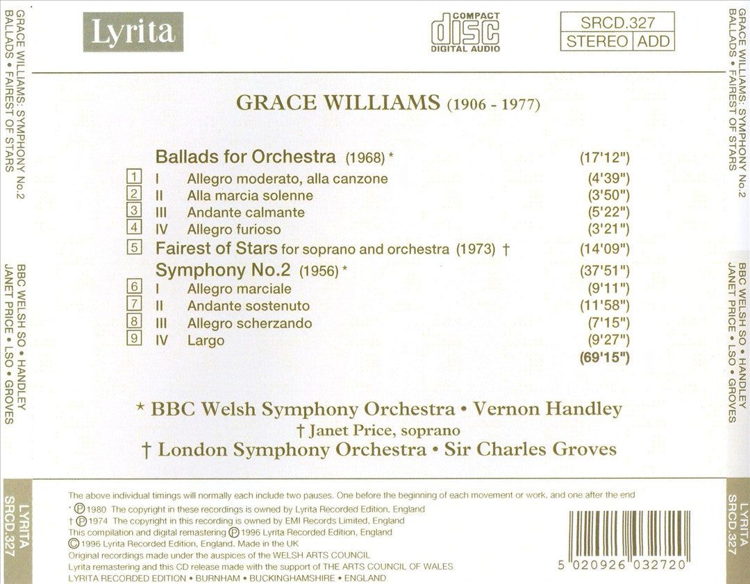 Grace Williams: Ballads; Fairest of Stars; Symphony No. 2 cover art