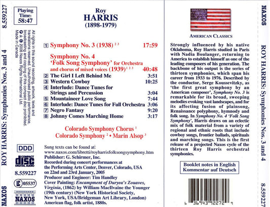 Roy Harris: Symphony No. 3; Symphony No. 4 'Folk Song Symphony' cover art