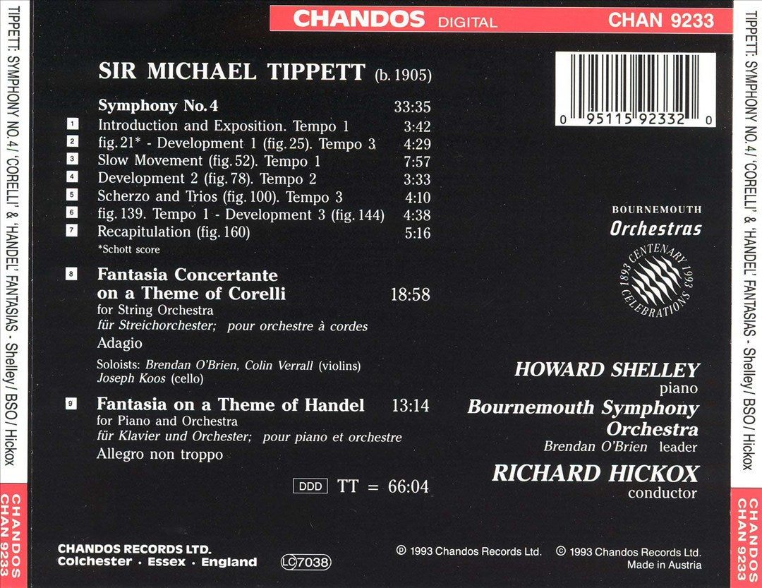 Tippett: Symphony No. 4; Fantasia Concertante on a Theme of Corelli; Fantasia on a Theme of Handel cover art