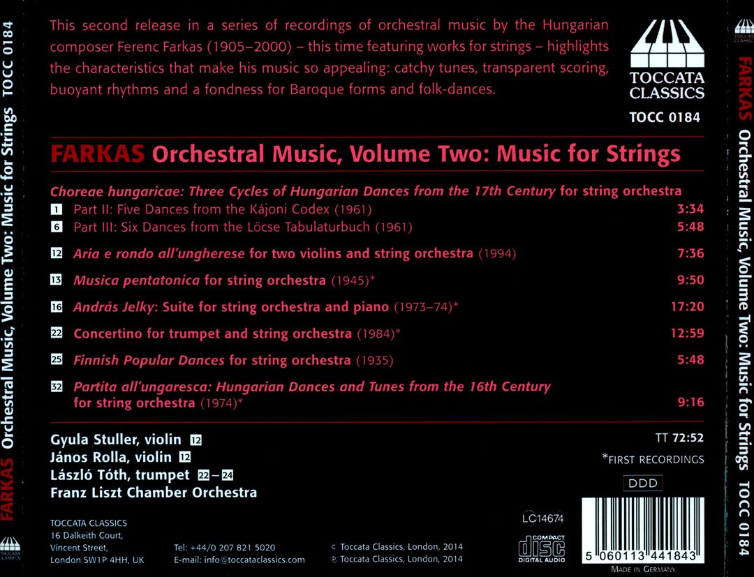 Ferenc Farkas: Orchestral Music, Vol. 2 - Music for String Orchestra cover art
