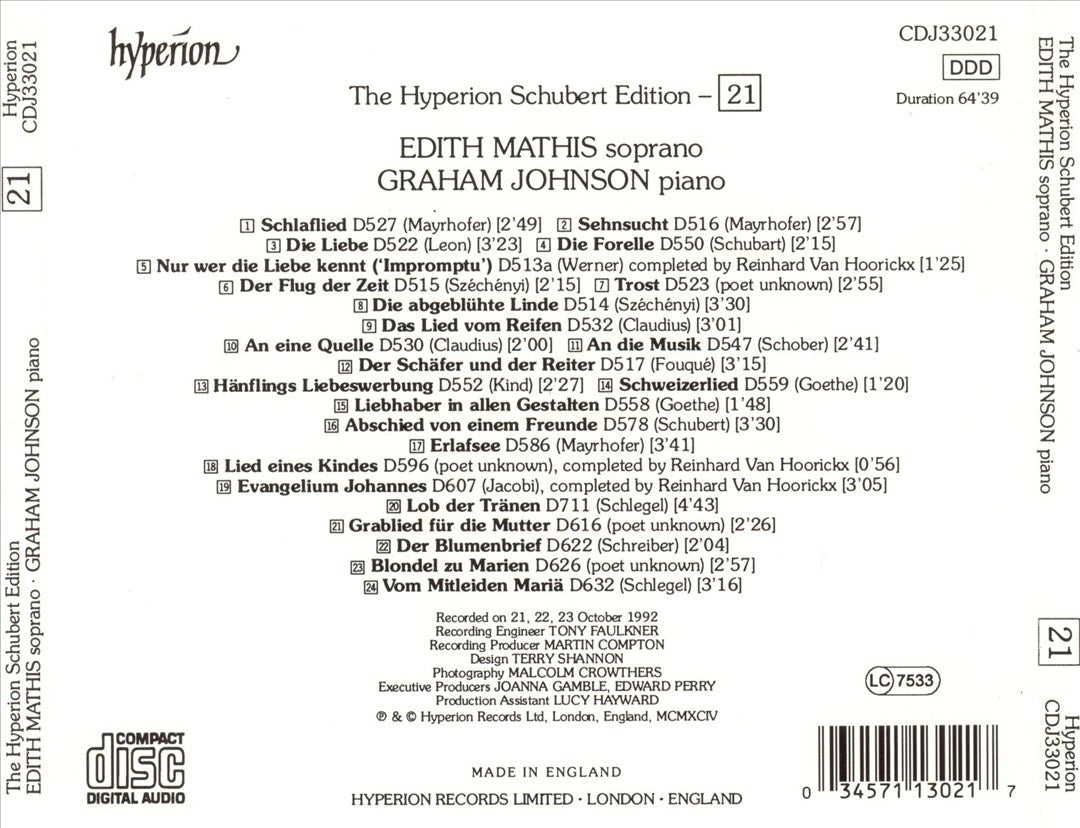Schubert: The Complete Songs, Vol. 21 cover art