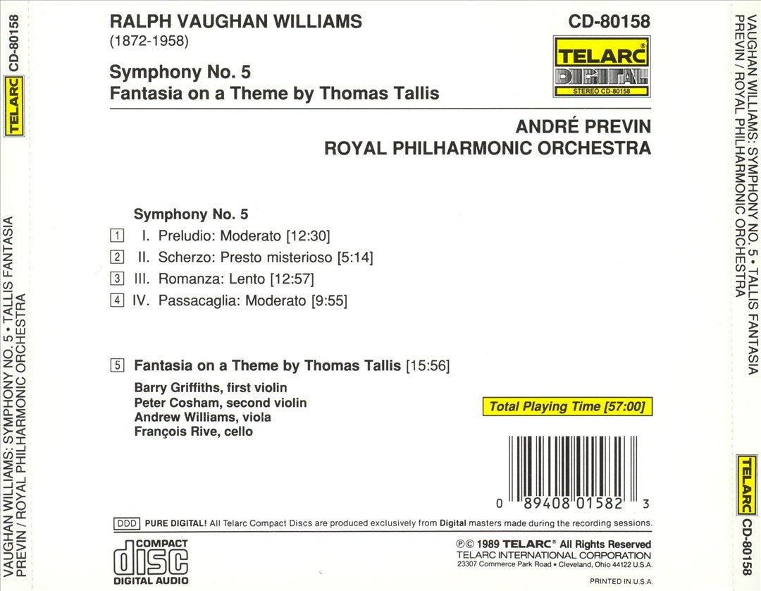 Vaughan Williams: Symphony No. 5; Tallis Fantasia cover art