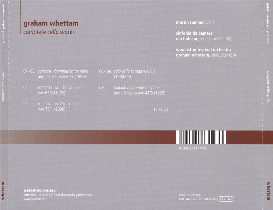 Graham Whettam: Complete Cello Works cover art