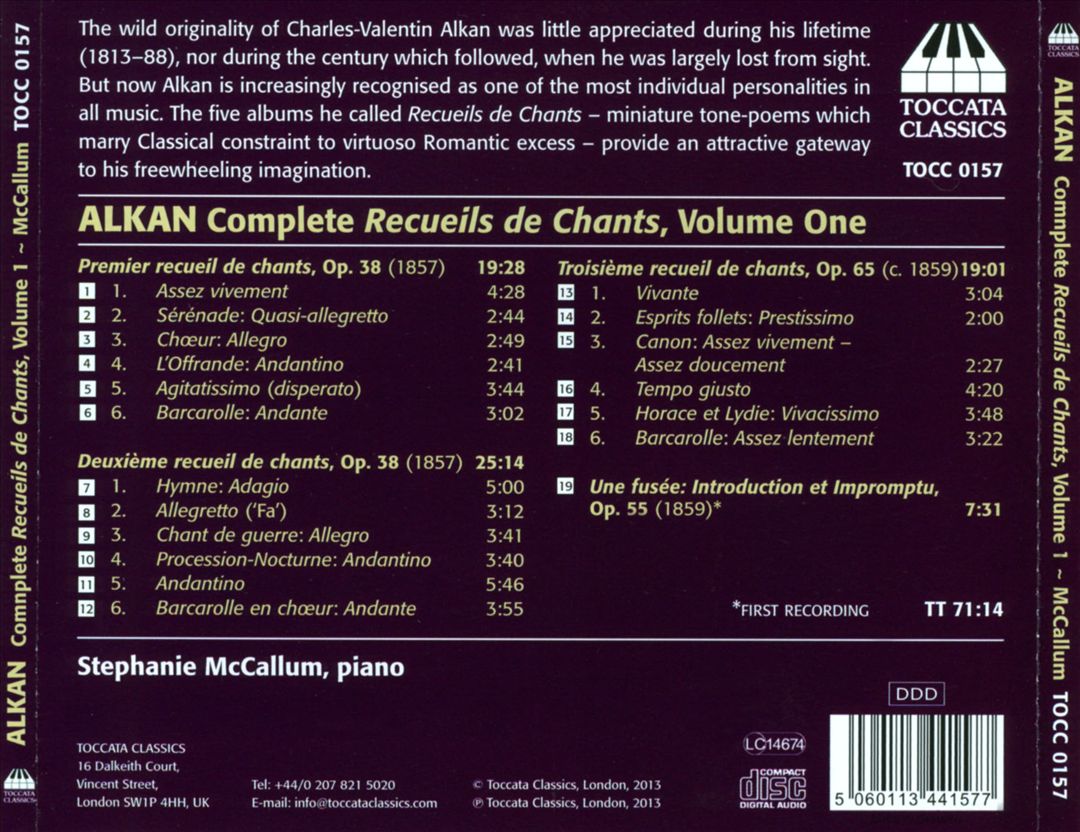 Charles-Valentin Alkan: Complete Recueils de Chants, Vol. 1 cover art