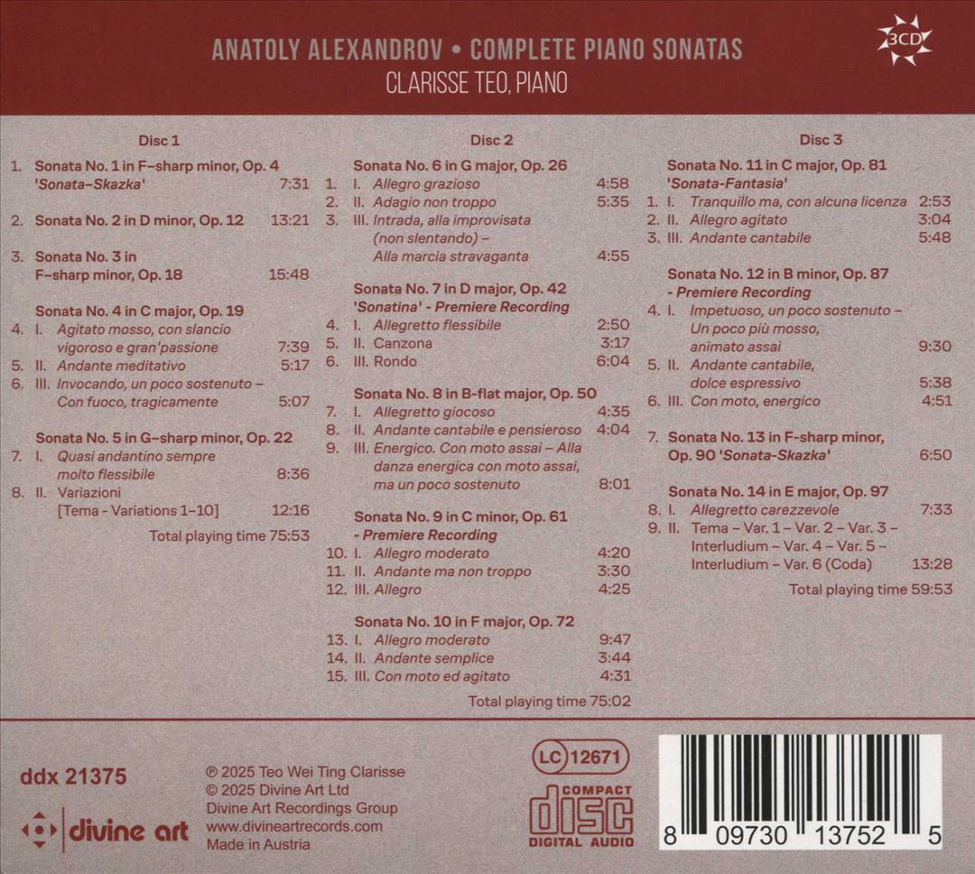 Anatoly Alexandrov: Complete Piano Sonatas cover art