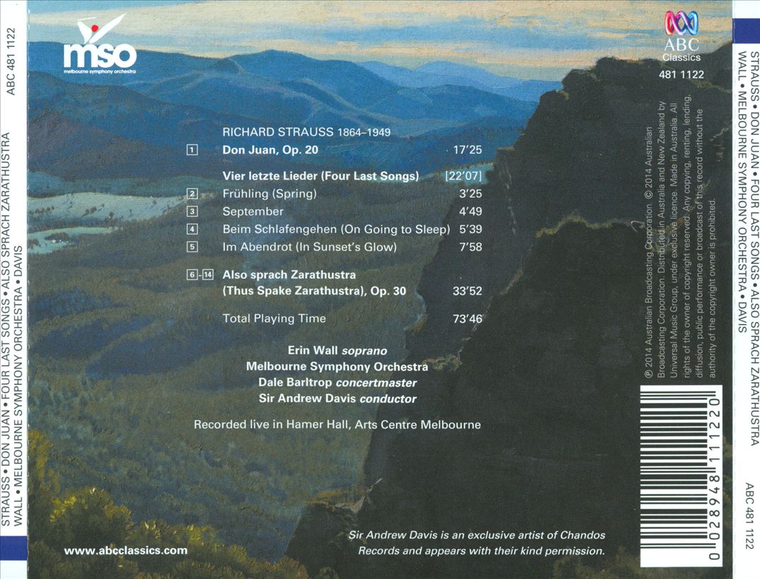 Strauss: Don Juan; Four Last Songs; Also sprach Zarathustra cover art
