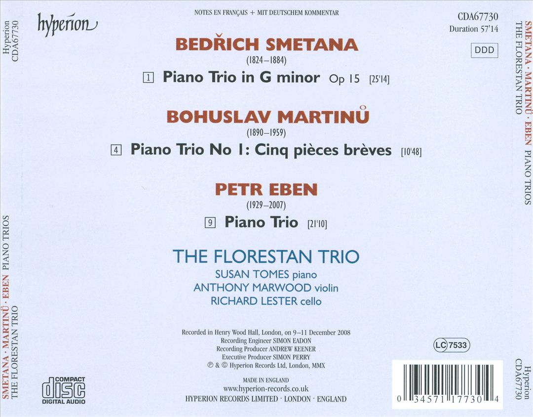 Smetana, Martinu, Eben: Piano Trios cover art
