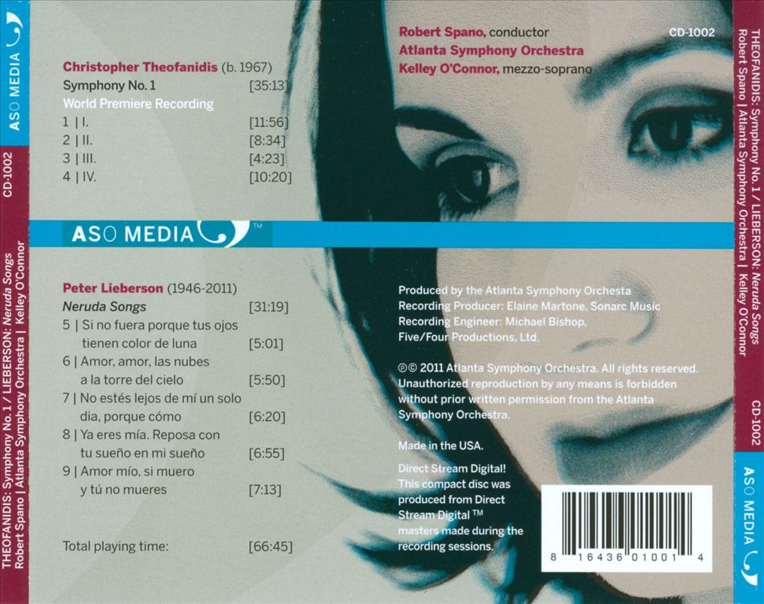 Christopher Theofanidis: Symphony No. 1; Peter Lieberson: Neruda Songs cover art