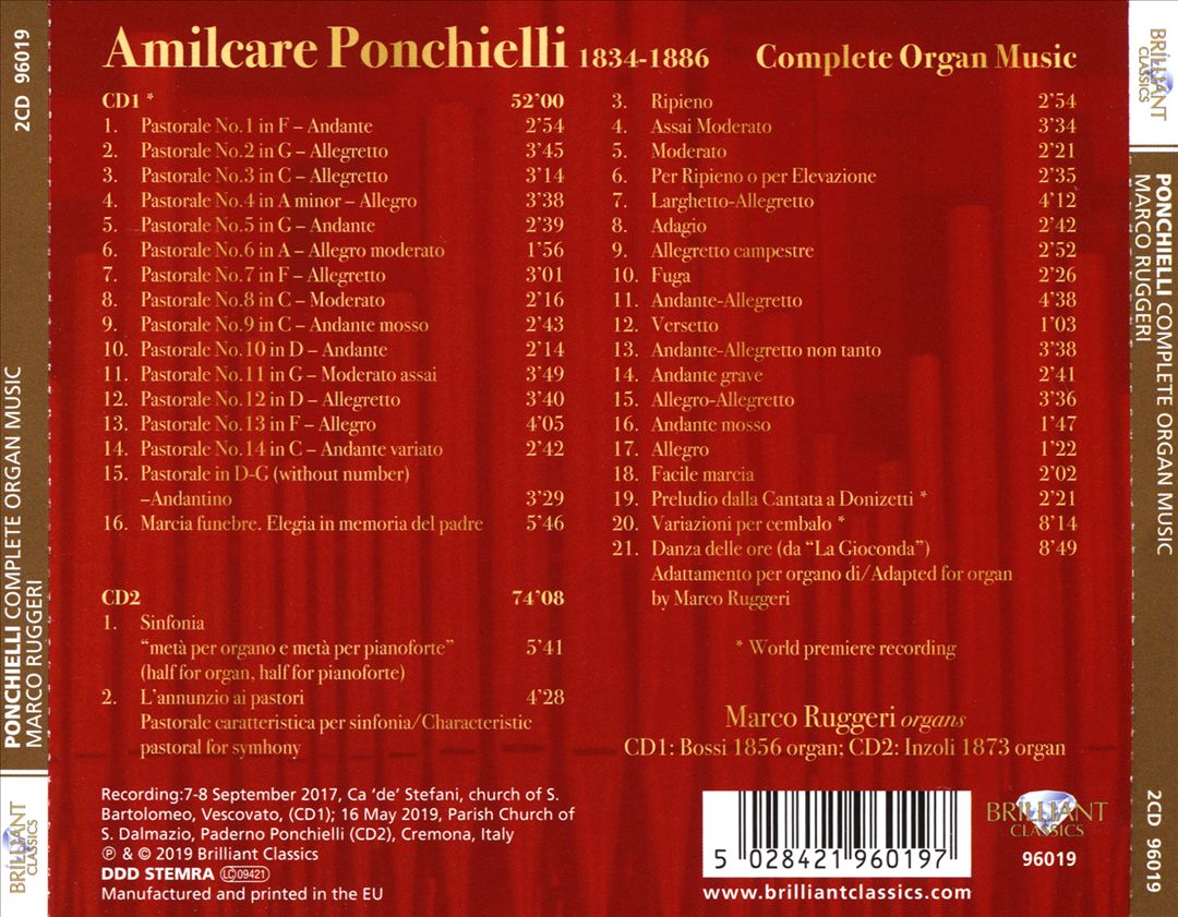 Ponchielli: Complete Organ Music cover art