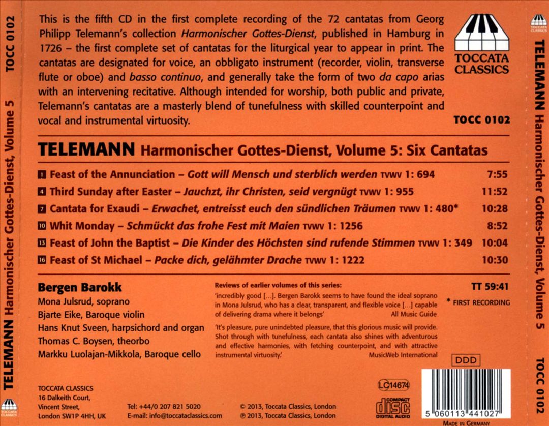 Georg Philipp Telemann: Harmonischer Gottes-Dienst, Vol. 5 - The cantatas for high voice, violin and basso continuo I cover art