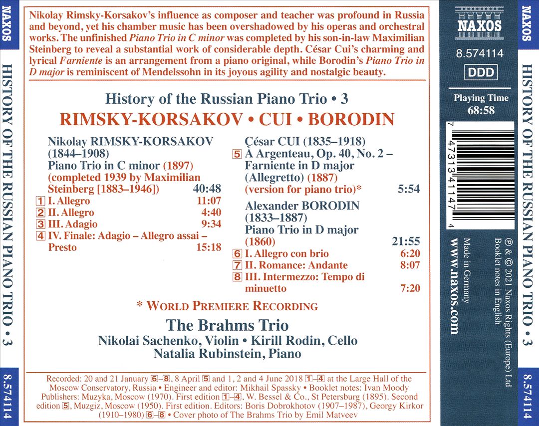 History of the Russian Piano Trio, Vol. 3: Rimsky-Korsakov, Cui, Borodin cover art