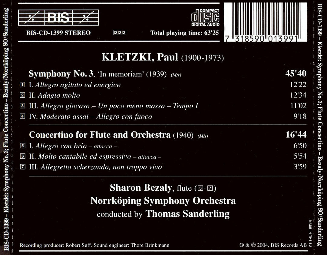 Paul Kletzki: Symphony No. 3; Concertino for flute cover art