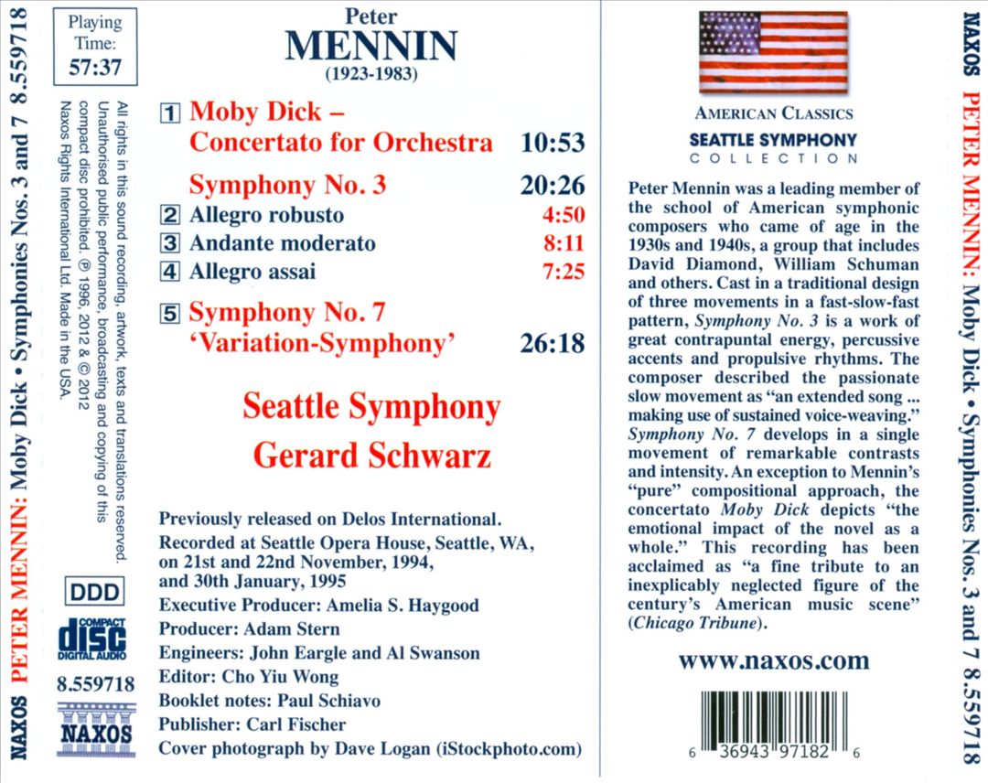 Peter Mennin: Moby Dick; Symphony No. 3; Symphony No. 7 'Variation-Symphony' cover art
