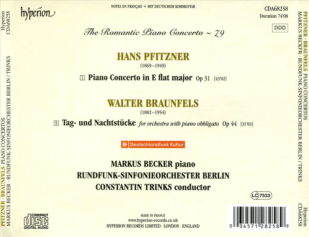 Romantic Piano Concerto, Vol. 79: Pfitzner, Braunfels cover art