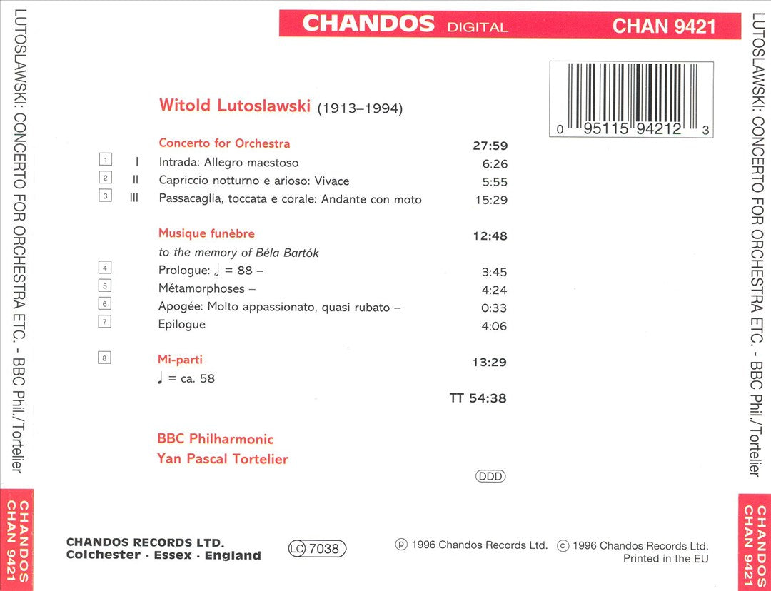 Lutoslawski: Concerto for Orchestra; Mi-parti; Musique funèbre cover art