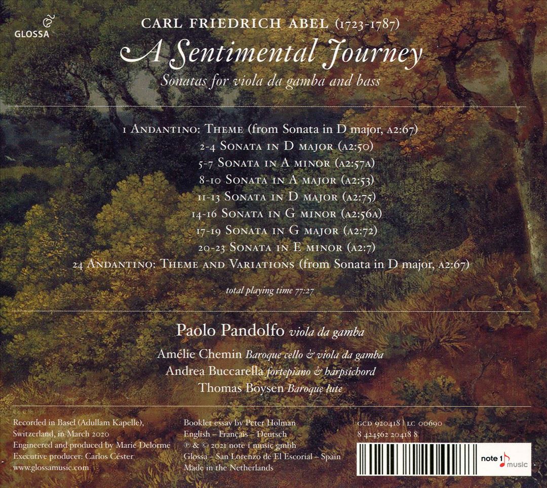Carl Friedrich Abel: A Sentimental Journey - Sonatas for viola da gamba and bass cover art