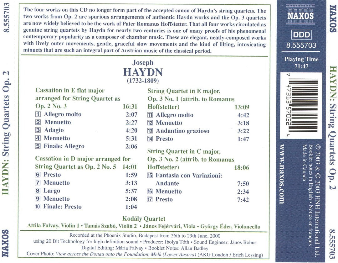 Haydn: String Quartets, Opp. 2/3, 2/5, 3/1, 3/2 cover art