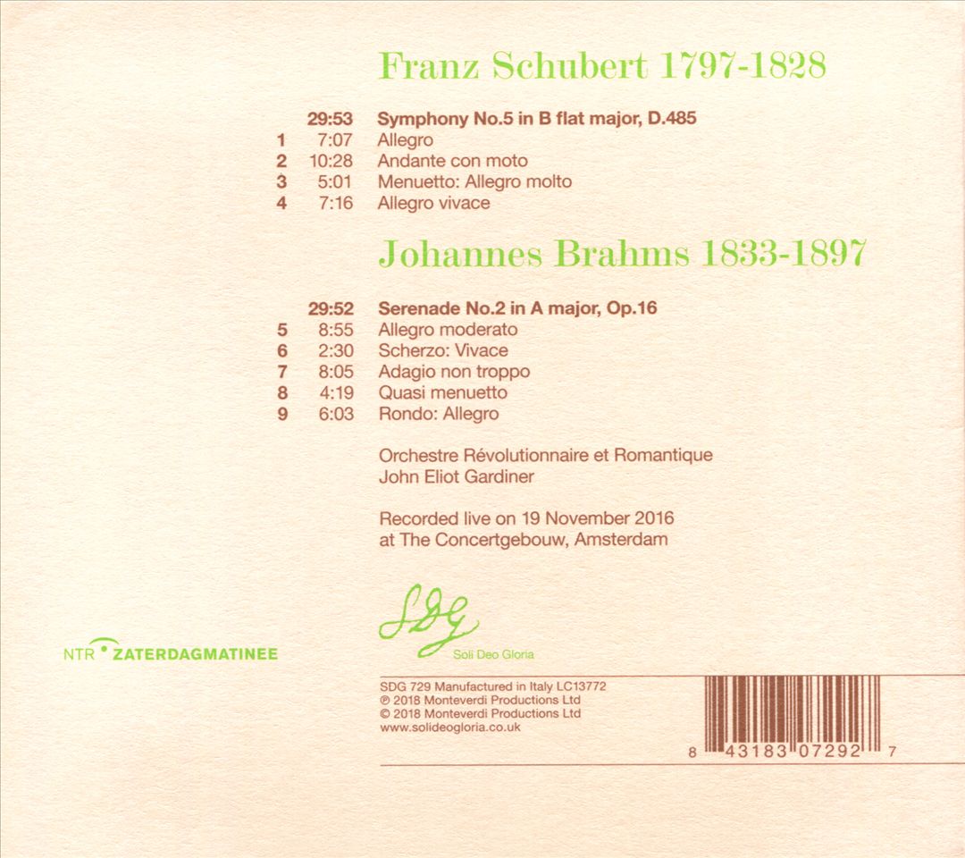 Schubert: Symphony 5; Brahms: Serenade 2 cover art