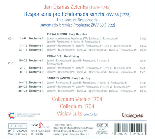 Jan Dismas Zelenka: Responsoria pro hebdomada sancta; Lamentatio Ieremiae Prophetae cover art