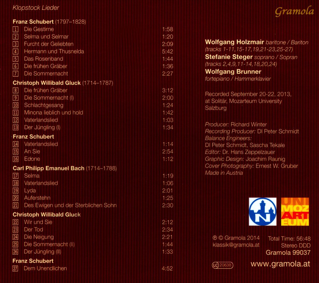 C.P.E. Bach, Gluch, Schubert, Klopstock Lieder cover art