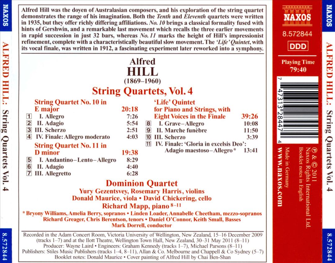 Alfred Hill: String Quartets, Vol. 4 cover art
