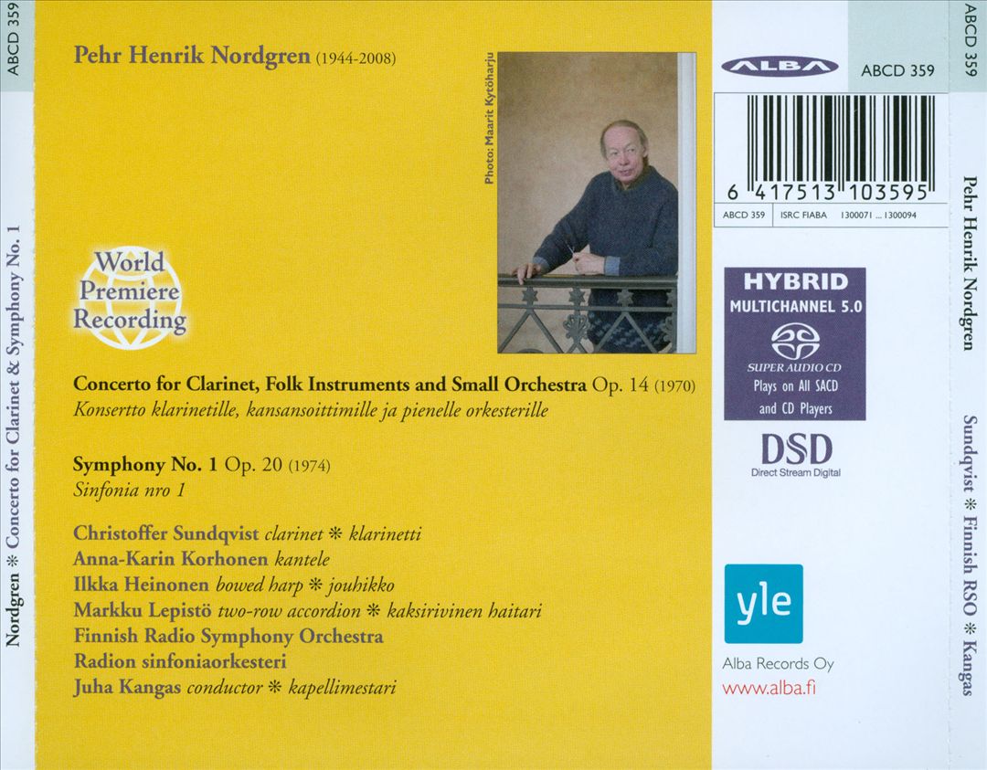 Pehr Henrik Nordgren: Concerto for Clarinet; Symphony No. 1 cover art