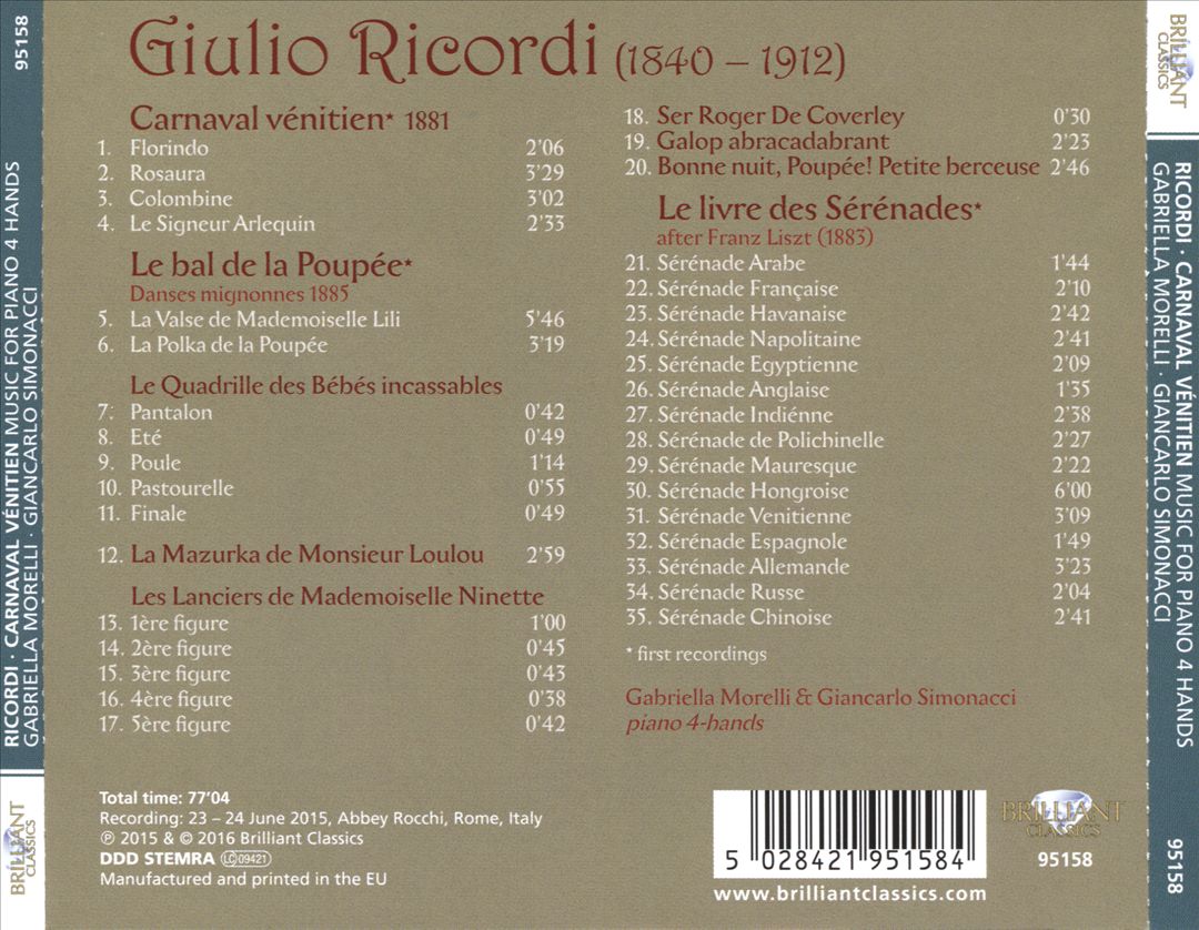 Ricordi: Carnaval Vénitien cover art