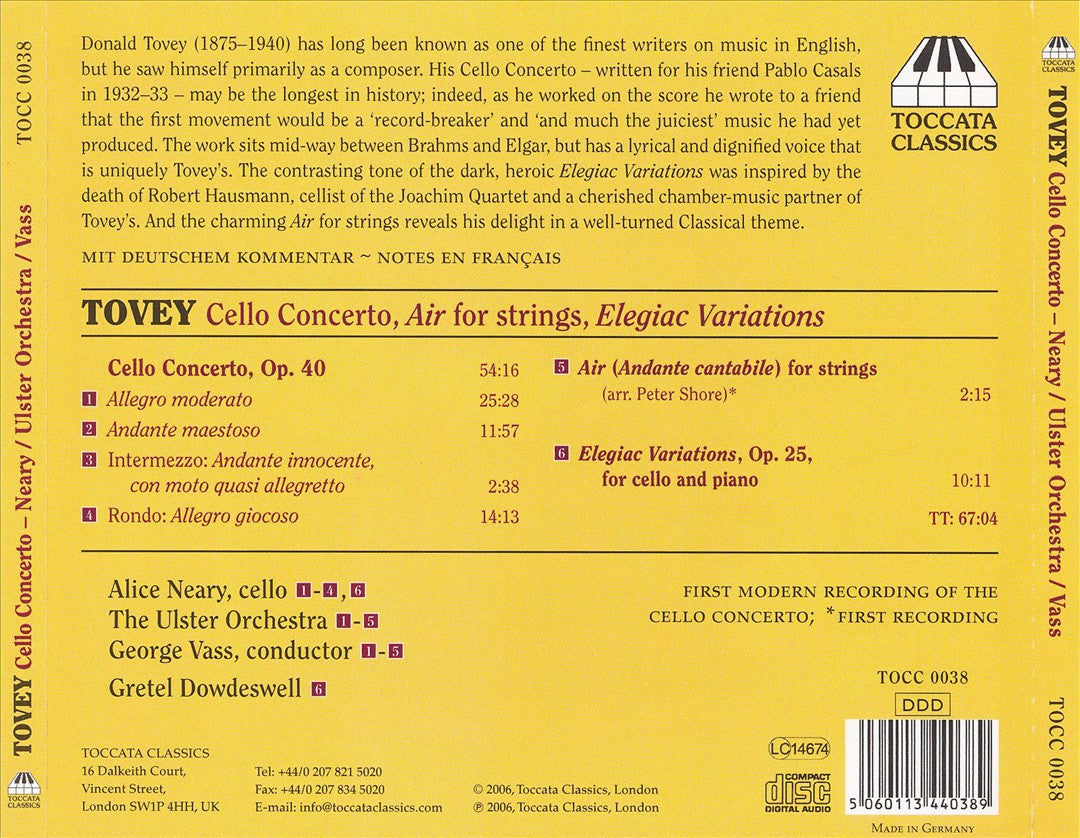 Sir Donald Tovey: Cello Concerto Op. 40 cover art