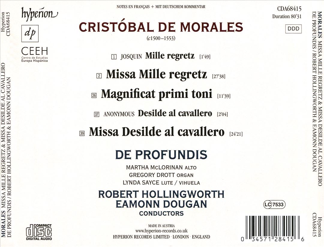 Morales: Missa Desilde al Cavallero; Missa Mille Regretz; Magnificat Primi Toni cover art
