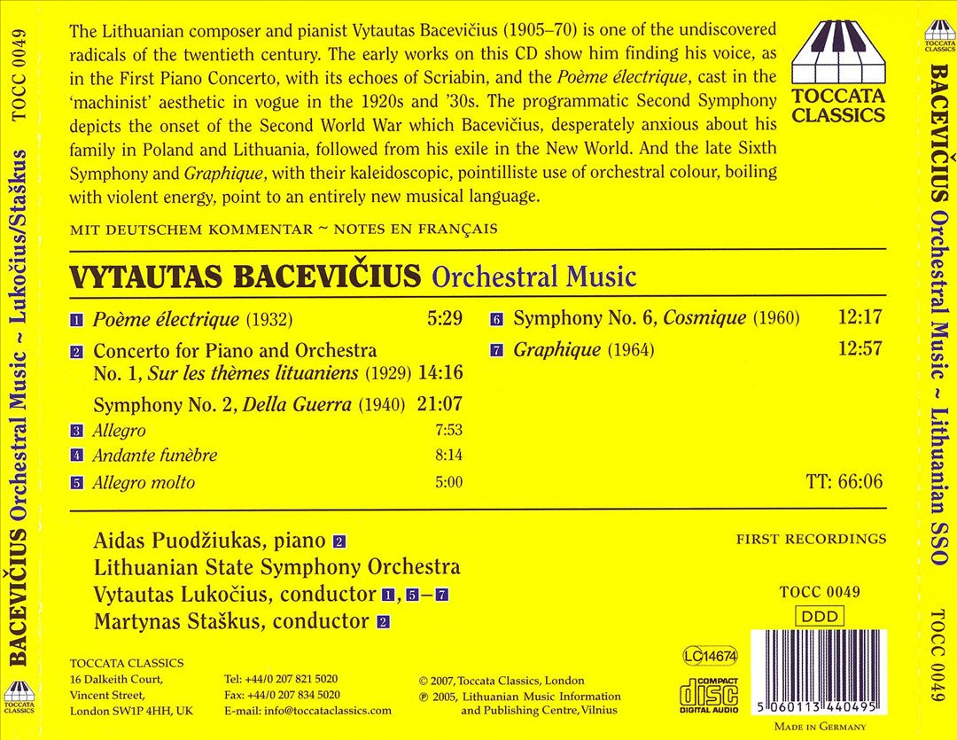 Vytautas Bacevicius: Orchestral Music cover art