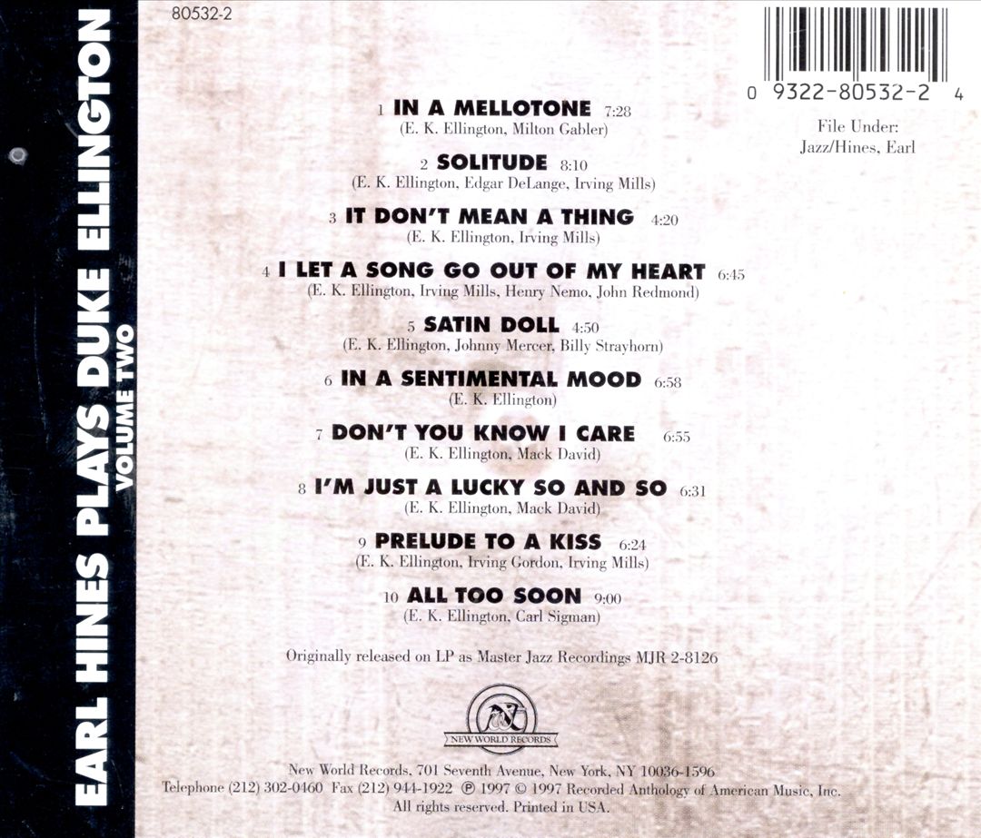 Earl Hines Plays Duke Ellington, Vol. 2 cover art