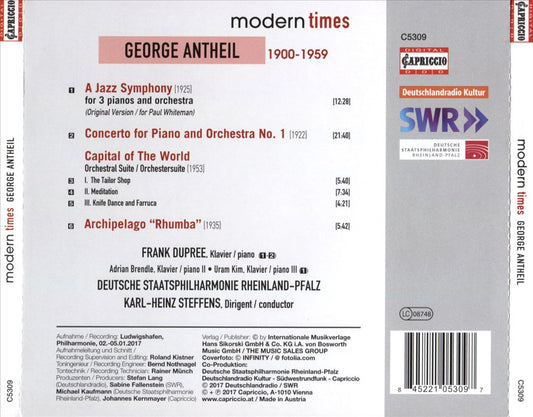 George Antheil: A Jazz Symphony; Piano Concerto No. 1; Capital of the World Suite; Archipelago Rhumba cover art