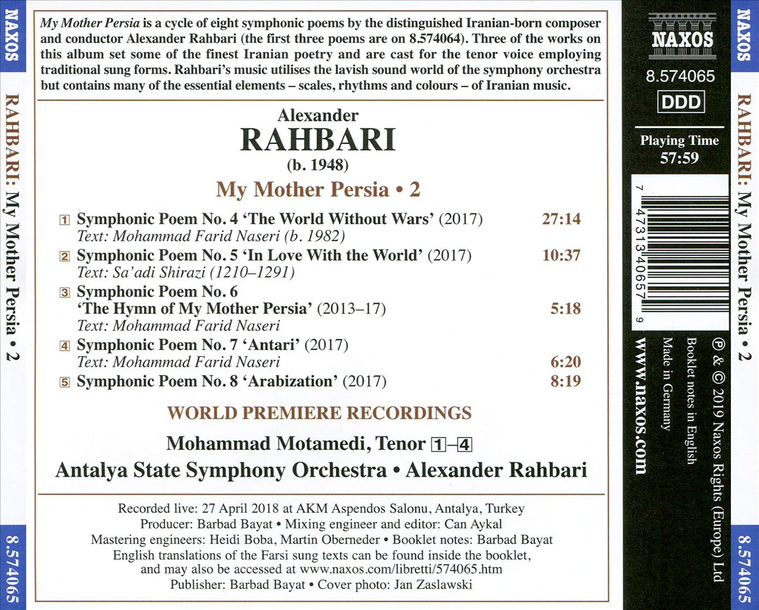 Rahbari: My Mother Persia - Symphonic Poems, Vol. 2 cover art