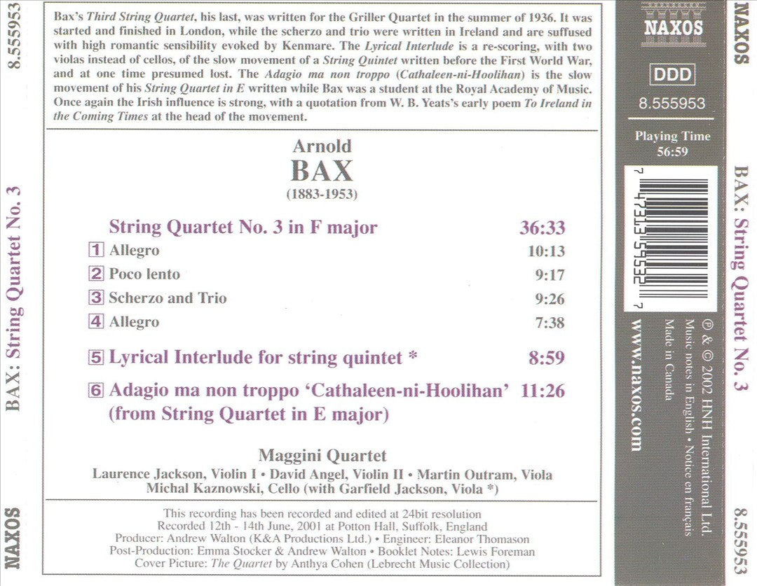 Bax: String Quartet No. 3 cover art