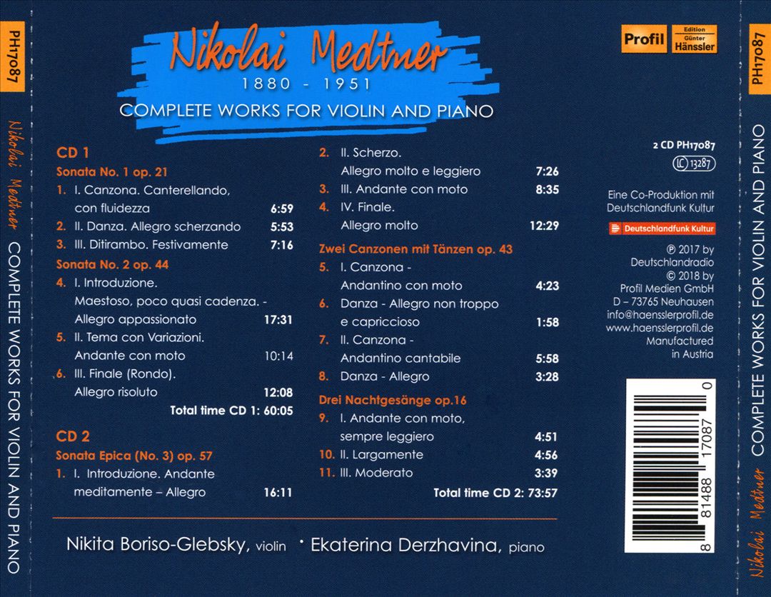 Nikolai Medtner: Complete Works for violin and piano cover art