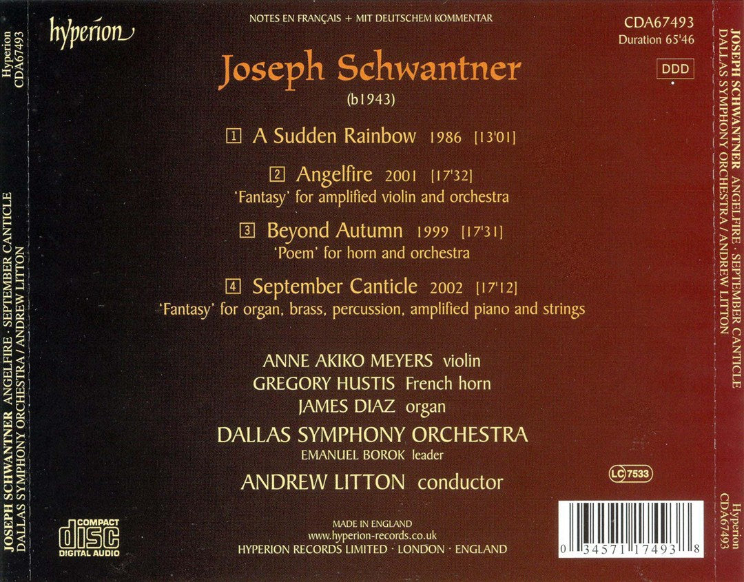 Schwanter: Angelfire; Beyond Autumn; September Canticle; A Sudden Rainbow cover art