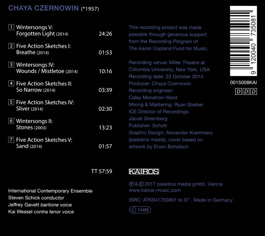 Chaya Czernowin: Wintersongs cover art