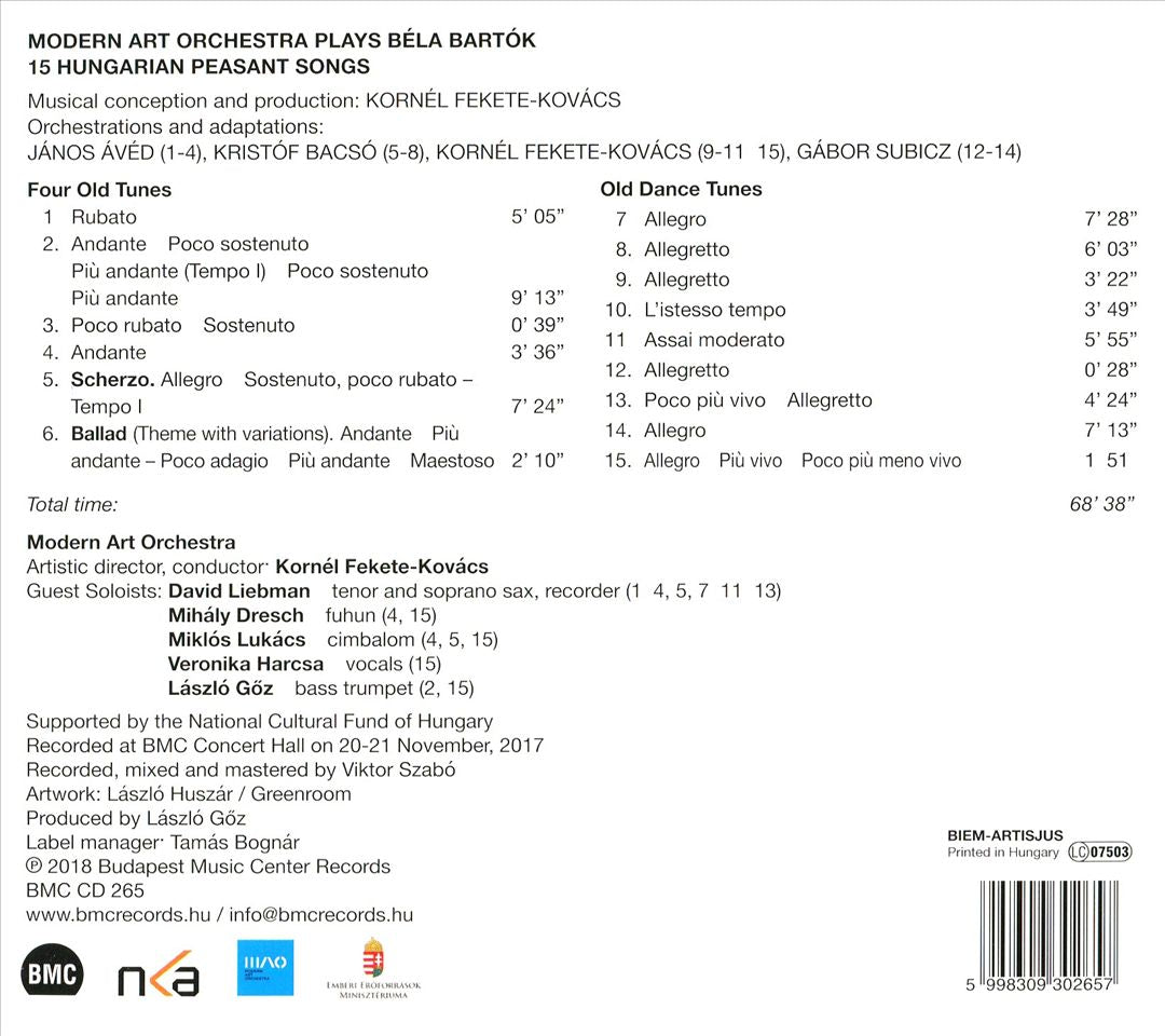 Modern Art Orchestra Plays Béla Bartók: 15 Hungarian Peasant Songs cover art
