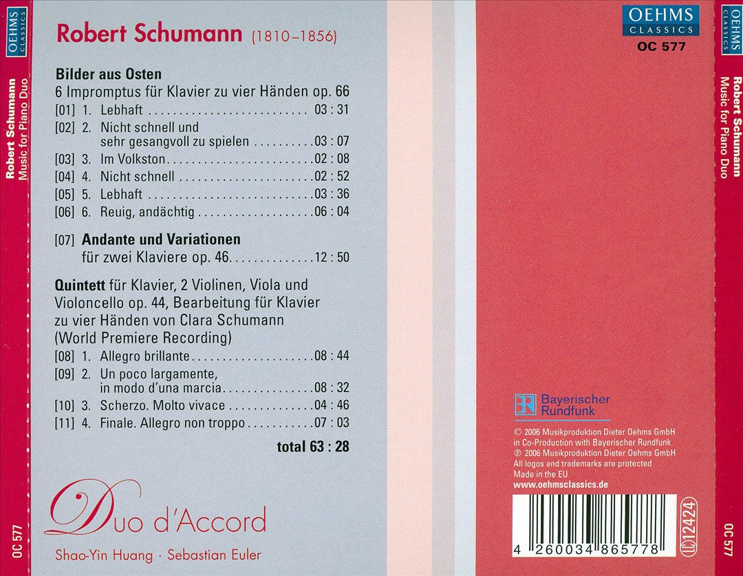 Robert Schumann: Music for Piano Duo cover art