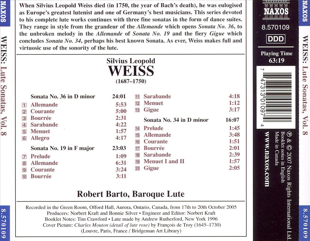 Weiss: Lute Sonatas, Vol. 8 cover art