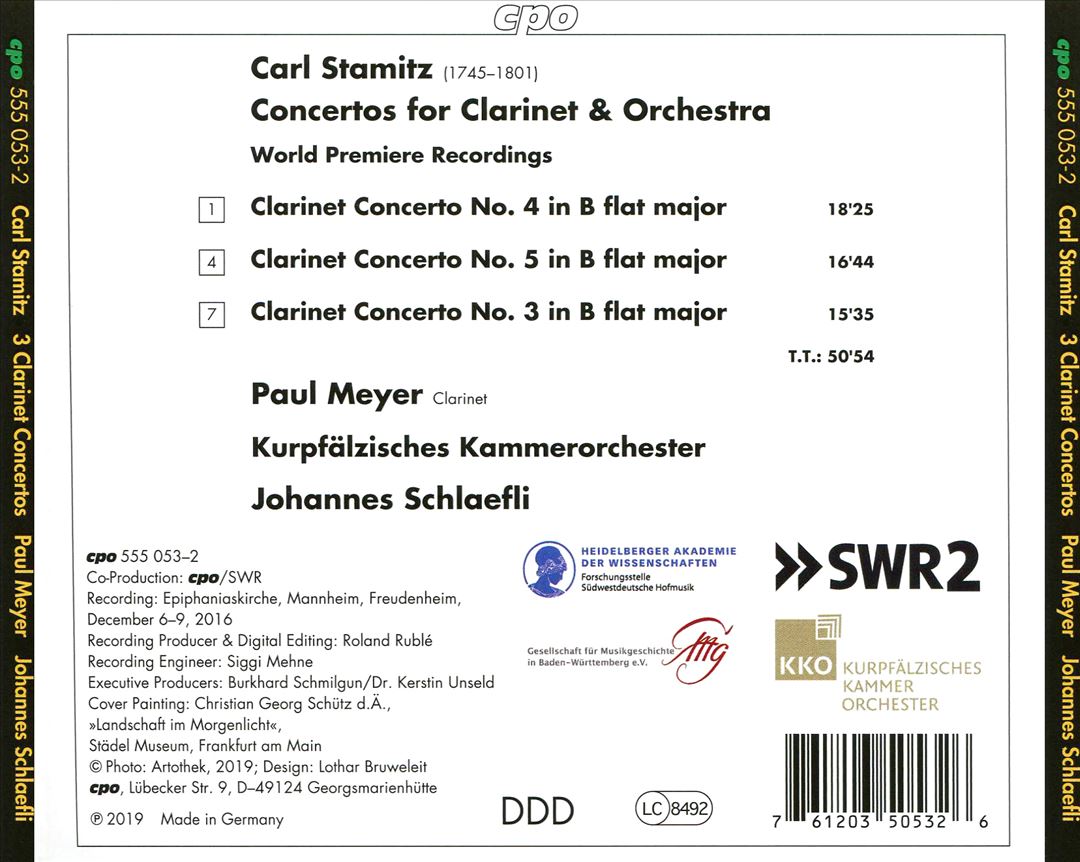 Carl Stamitz: Clarinet Concertos 3-5 cover art
