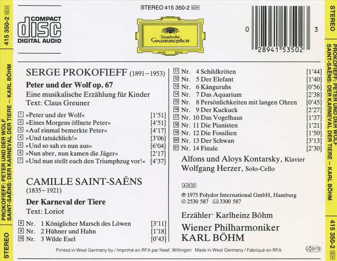 Prokofieff: Peter und der Wolf; Saint-Saëns: Der Karneval der Tiere cover art