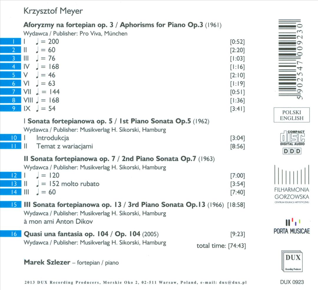 Krzysztof Meyer: Piano Works, Vol. 1 cover art