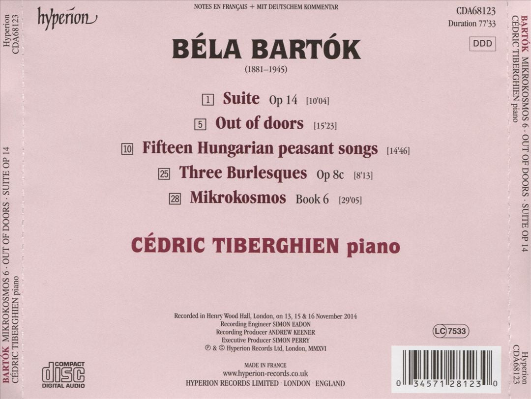 Bartók: Mikrokosmos 6; Fifteen Hungarian Peasant Songs; Suite, Op. 14; Out of Doors; Three Burlesques cover art