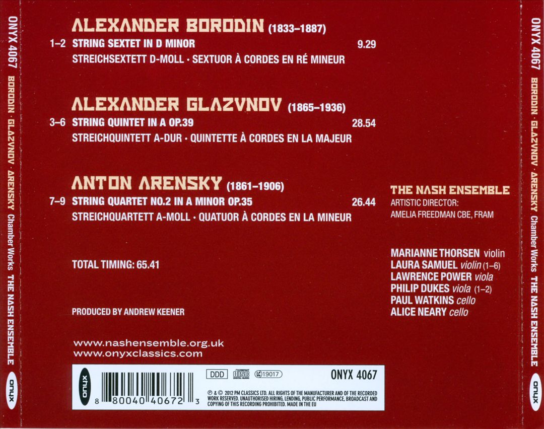 Borodin: String Sextet; Glazunov: String Quintet; Arensky: String Quartet No. 2 cover art
