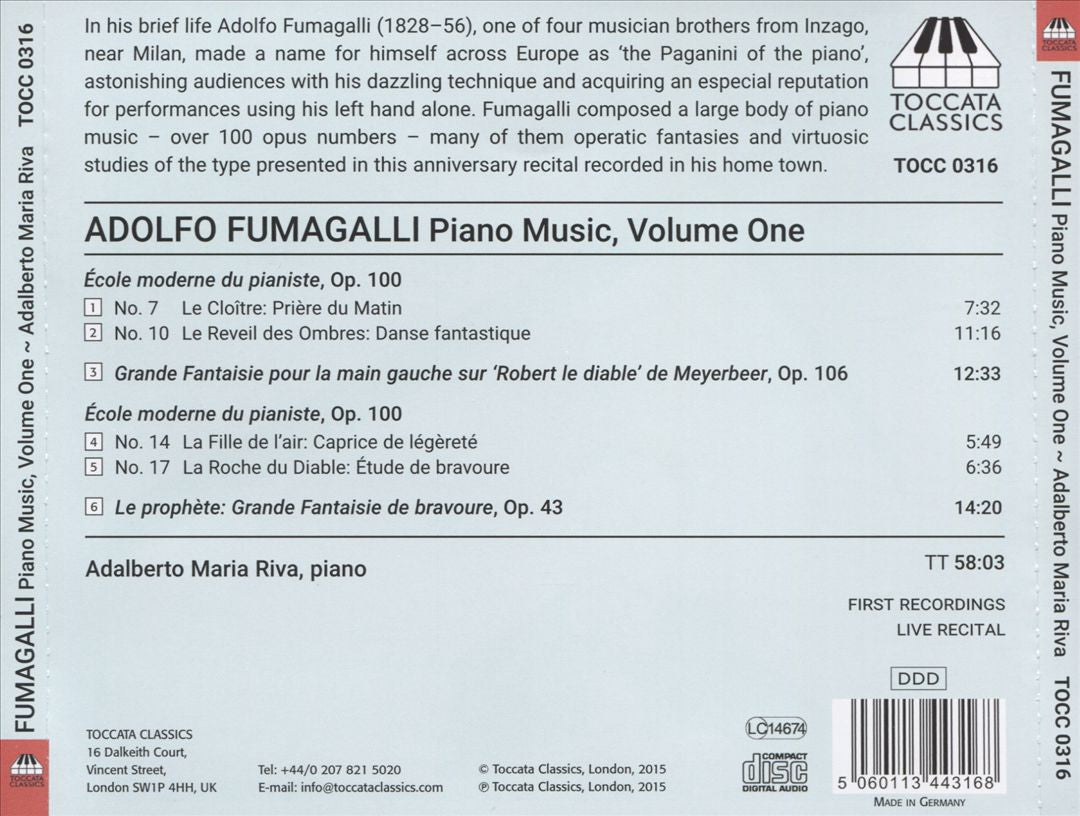 Adolfo Fumagalli: Piano Music, Vol. 1 cover art