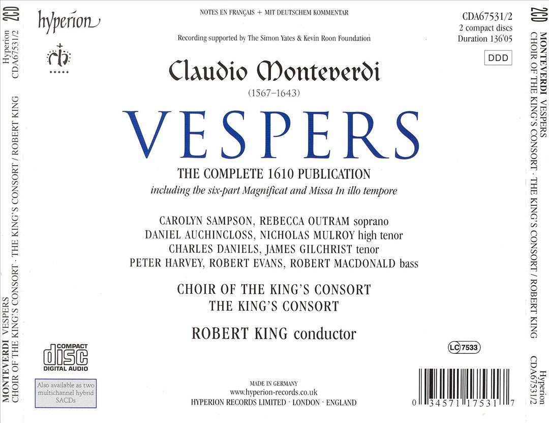Monteverdi: Vespers 1610  cover art