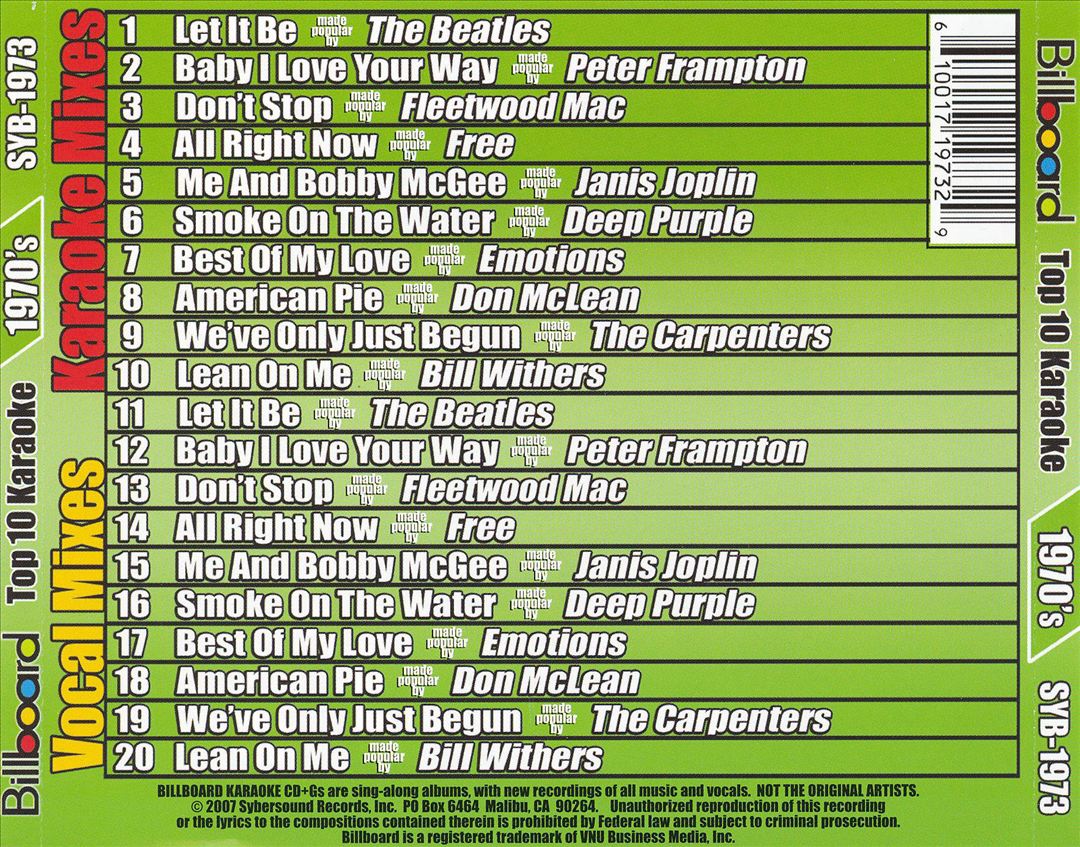 Billboard Top 10 Karaoke: 1970's, Vol. 3 cover art