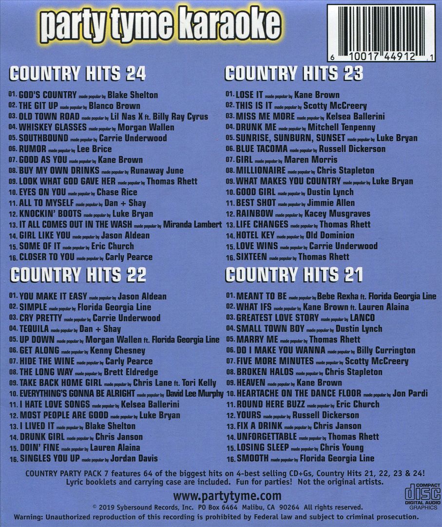Party Tyme Karaoke: Country Party Pack, 7 cover art